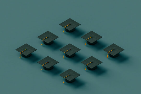 black Graduation cap on a elegant blue background