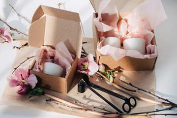 two boxes with aromatic  candles 