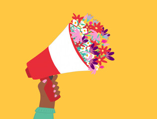 Megaphone with flowers calling for spring illustration