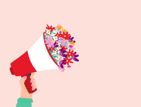 Megaphone with flowers calling for spring illustration