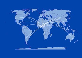 Lagos-Nigeria on blue background,connections of Lagos-Nigeria to other major cities around the world.