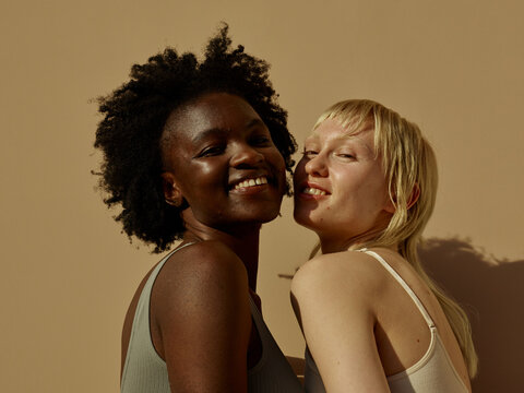 happy diverse models with fresh skin beauty portrait