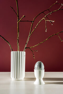 Easter still life on red background