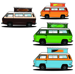 serie of campers in different colors