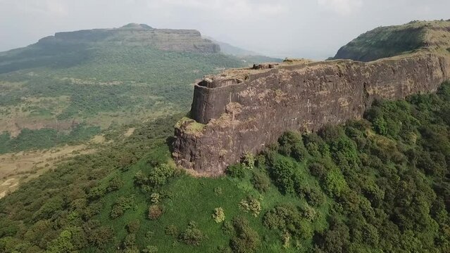 Aerial: Dramatic Vinchu Kada has commanding view over two valleys