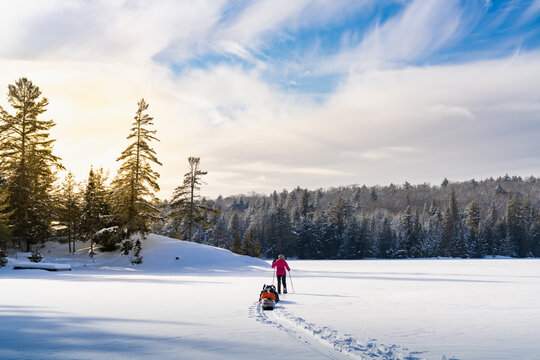 Winter Camping Gear on Frozen Lake