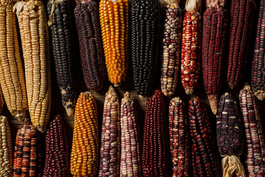two lines of corns of different colors in parallel 