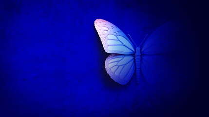 Abstract Butterfly On A Blue Background as a symbol of transformation and spiritual healing or rebirth in a lifecycle   - obrazy, fototapety, plakaty