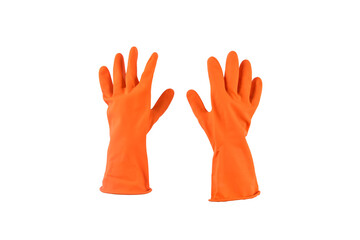 Obraz premium wearing protective rubber glove on white background