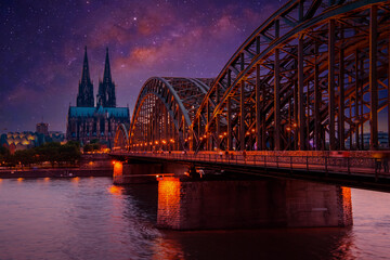 Fototapeta premium View on Cologne Cathedral and Hohenzollern Bridge, Germany