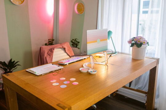 Cosy office with led lights effect