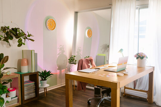 Cozy office with led lights effect