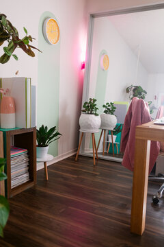 Colorful unique office with led lights effect