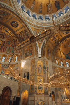 Detail of mosaics in ceiling in temple of St.Sava.