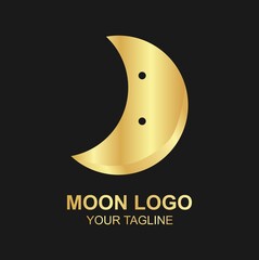 Luxury golden crescent moon logo vector on black background, perfect for branding