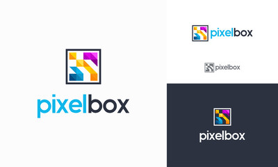 Pixel Box Logo designs concept vector, Box Document logo template designs