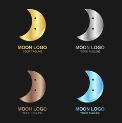 Vector set of luxury golden crescent moon logo on black background, and also in color, silver, bronze and diamond