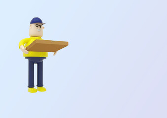 Pizza delivery man in yellow uniform 3d render