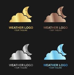 Vector set of luxury golden cloud and moon logo on black background, and also in color, silver, bronze and diamond