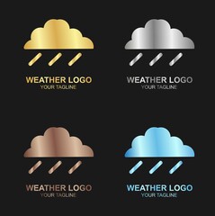 Vector set of luxury golden rain cloud logo on black background, and also in color, silver, bronze and diamond