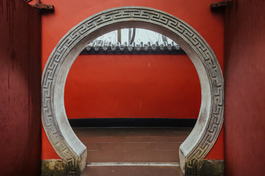 A Red Chinese circle door