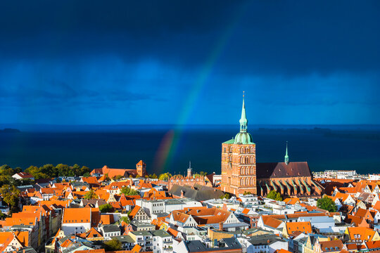 Stralsund, Germany - The Town Skyline and a Rainbow
