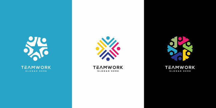 set of teamwork people community logo design