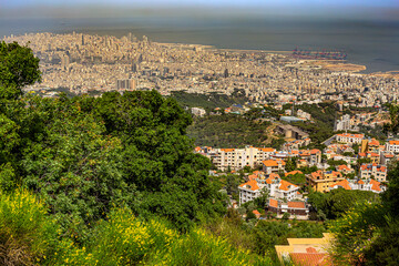 Naklejka premium Lebanon. Beirut, capital of Lebanon. Skyline of the city seen from Beit Mary village