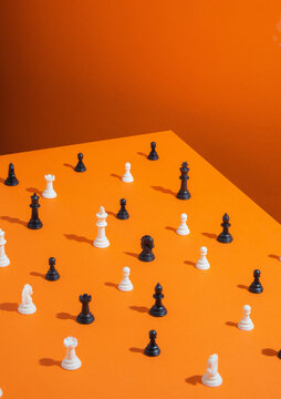 Still Life of white and black Chess Figures