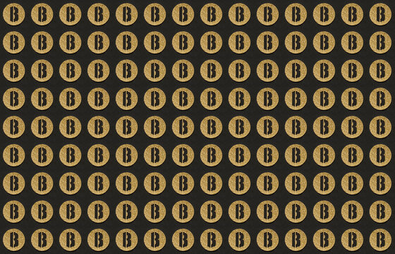 Many bitcoin symbols next to each other evenly arranged