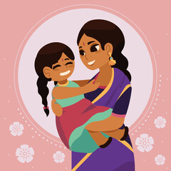 Fototapeta na wymiar hindu mom and daughter