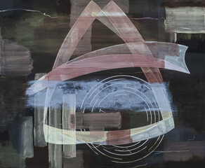 A low key painting arcs on a grungy dark background.