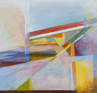 A painting; hard-edged geometric abstraction.