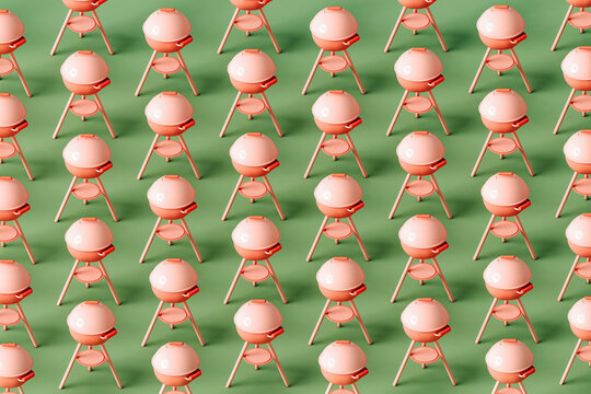 pattern of Pink barbeque grill on a green background