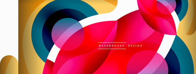 Fototapeta premium Abstract background with color geometric shapes. Beautiful minimal backdrop with round shapes circles and lines. Geometrical design. Vector illustration