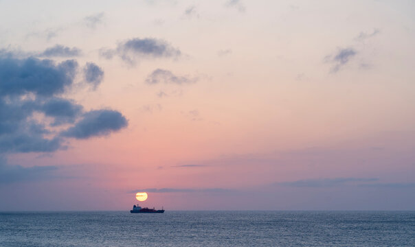 A merchant ship at sea