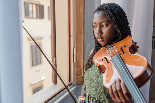 Black girl with viola portait