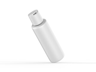 Blank cosmetic bottle with disc press cap for branding and mock up, ready for design presentation, 3d render illustration.