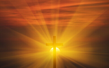 The concept of the Christian faith. cross, mountain and light