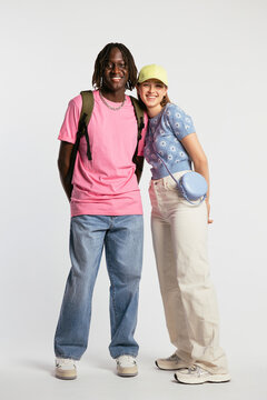 Cheerful multiracial friends in casual clothes