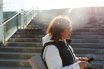 Woman  On Her Way To A Yoga classes