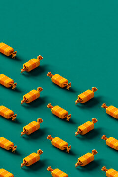 yellow and orange candies with copy space.