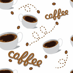seamless pattern coffee cup on white background