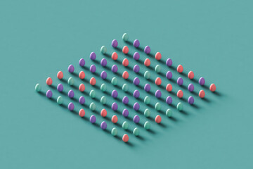 collection of Colorful Easter eggs on a pastel blue background. 