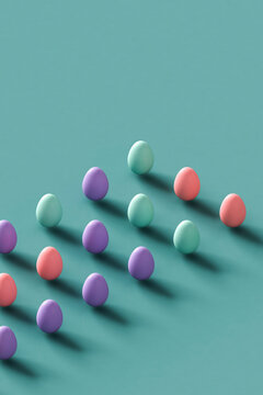 collect of Colorful Easter eggs on a pastel blue background. 3d render
