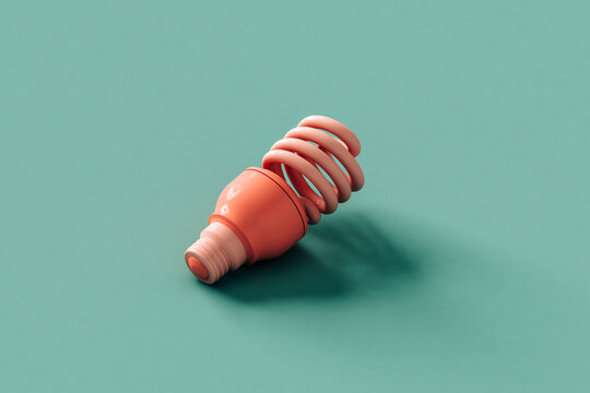 close up of Pink light bulb on green. 3d render