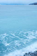 Winter landscape, sea and waves. Russia, the Black Sea. Front view.