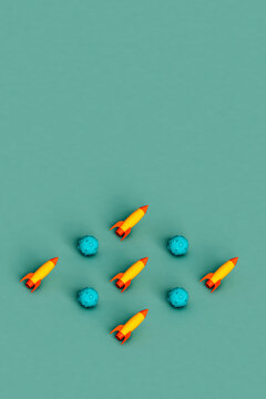 Space shuttles and space rock on green background