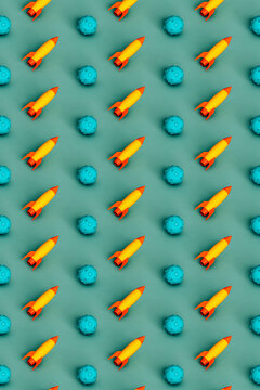pattern of Space shuttles and space rock on green background