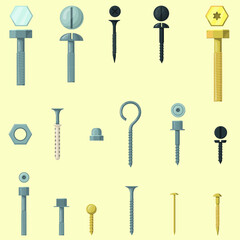 Bolts and screws elements color vector collection set